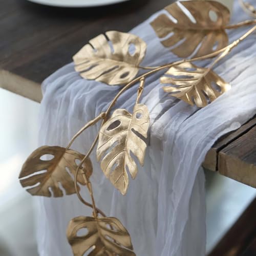 Efavormart 7ft Metallic Gold Artificial Monstera Leaf Table Garland, Extra Long Faux Tropical Jungle Hanging Vine for Modern Events and Large Display Styling - color: Type18