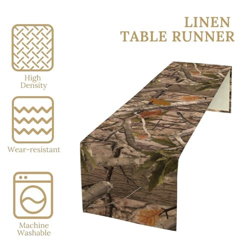 Camo Table Runner Forest Camouflage Hunting Tree Camo Art Printed Burlap Runner for Home Kitchen Dining Table Living Room Decor Fabric 1 Panel W13xL36in - color: Camo-1, size: 13"W x 36"H