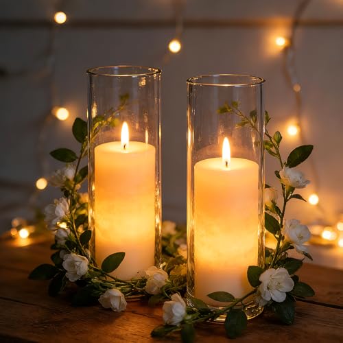 16 Pack Glass Cylinder Vase, 7.67" H×2.36" W Clear Vases for Centerpieces, Flower Vases for Bouquet,Hurricane Vase Ideal for Wedding Table Centerpieces, Floating Candles & Bouquet Arrangements - size: Smooth-16PCS