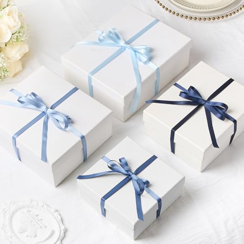 Mauproy 3/8 Inch Dusty Blue Satin Ribbon, 4 Rolls Total 40 Yards, Double Faced Mixed Blue Thin Fabric Ribbon for Gift Wrapping, Flower Bouquets, Crafts, Wedding, Father's Day Decorations - color: Dusty Blue