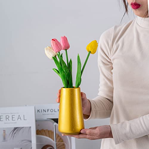 Gold Vase - 6" Gold Ceramic Flower vase for Home/Table/Accent Decor, Minimalist Modern Vases Ceramic for Centerpieces, Room Decor, Living Room, Bedroom or Gift - color: Gold, size: Small