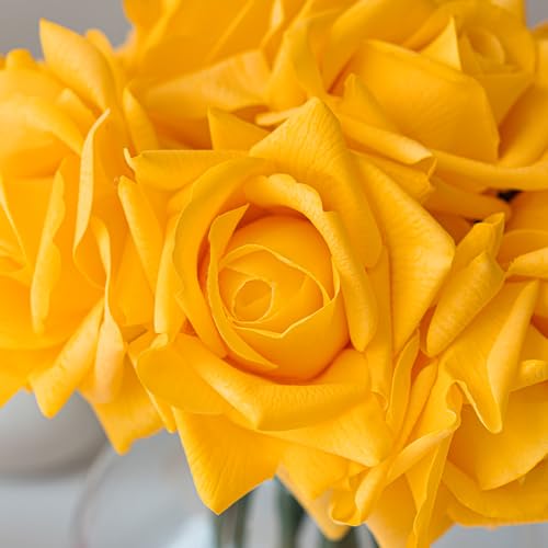 Artificial Roses-10-pcs Soft Touch Fake Flowers with Stems, Realistic Bridal Bouquet & Bulk Home Party Wedding Decor Roses - color: Orange 10pcs