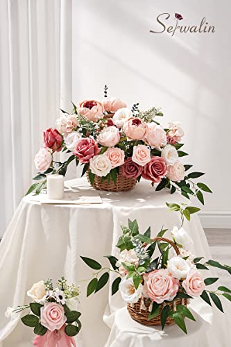 Serwalin 2PCS Artificial Flowers Pink Peonies Silk Flowers Fake Flowers Mixed Roses Combo Dusty Roses for DIY Wedding Bouquets Centerpieces Arrangements for Home Party Table Decor - color: A Blush Pink Peony, size: 2 Boxes