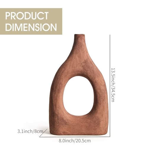 Large Boho Ceramic Floor Vase for Home Decor, Matte Narrow Hollow Vase for Pampas Grass, Minimalist Decorative Centerpiece for Living Room, Entryway, Office (Terracotta Medium) - color: Terracotta Medium