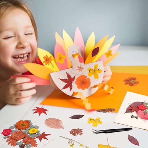 140 Pcs Fall Dried Pressed Flowers with Tweezer, Fall Themed Real Dried Flowers Leaves for DIY Crafts Resin Molds, Yellow Orange Dried Flowers for Autumn Halloween Thanksgiving Decorations - size: Fall