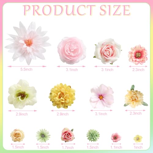 Fake Flowers Heads Bulk Pink Green Mini Artificial Silk Flower for Crafts, Small Artificial Daisy Roses Faux Flowers for Graduation Cap DIY Cake Wedding Party Home Garland Decoration - color: Pink Green