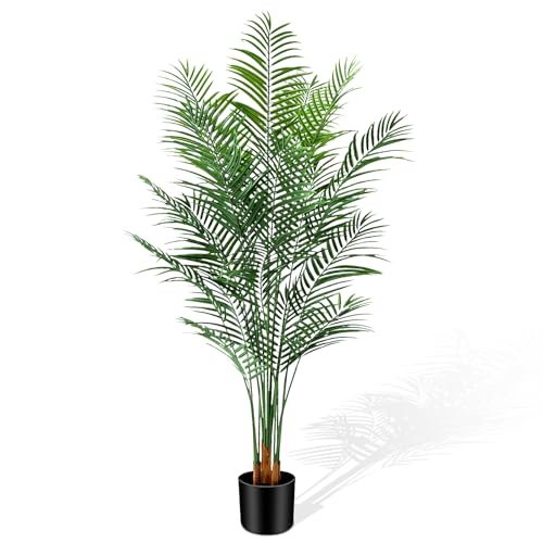 Artificial Palm Tree Indoor 6.5ft, Large Fake Tropical Areca Palm Tree with 18 Trunks, Faux Dypsis Lutescens Floor Plant in Pot for Indoor Outdoor Home Office Decor & Housewarming Gift - size: 6ft 5in