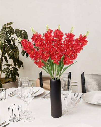 IPOPU 6PCS Delphinium Artificial Flowers 39" Realistic Faux Hyacinth Long Stem Delphinium Silk Flowers for Tall Vase Filling Wedding Centerpieces Home Decor (Red) - color: Red