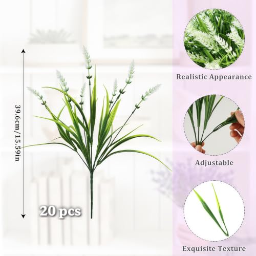 Faux Flowers for Outdoor Planters – 20 Bundles Fake Plants Outdoor, UV Resistant Artificial Plants & Flowers with Fake Monkey Grass, Faux Outdoor Plants for Porch Patio Garden Decor - color: White – 20 Bundles