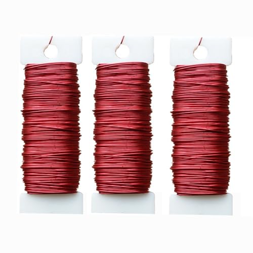 3 Rolls 22 Gauge Red Paddle Wire Flexible Floral Wire for Flower Arrangement, Wreath, Garland - color: Red