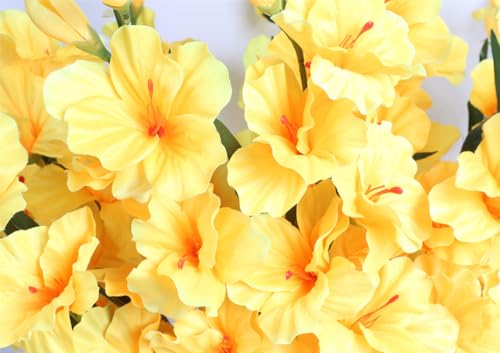 IPOPU Yellow Gladiolus Artificial Flowers 10 PCS 30.3 in Silk Gladiolus Flowers with Stems for Home Wedding Office Decoration(Yellow) - color: Yellow