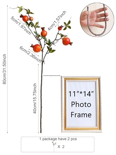 Forlaoers 2pcs Pomegranate Tall Orange Artificial Flowers Faux Holly Berry Fall Stems Branches Fake Fruit for Christmas Tree Filler Home Living Room Vase Table Decorations Centerpieces - color: B:2 Orange