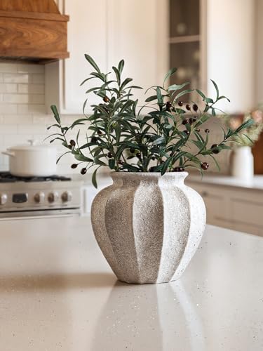 LE TAUCI 11.3" Ceramic Vase, Artisan Large White Ceramic Vase for Modern Farmhouse Home Decor, Substantial & Stable Flower Vase, Living Room & Dining Room Table Centerpiece, Weathered White - color: Weathered White, size: 11.3 inch