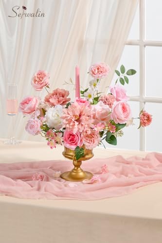 Serwalin Artificial Pink Flowers, Dahlia Fake Silk Flowers for DIY Wedding Bridal Bouquets Baby Shower Centerpieces Cake Decor Birthday Party Home Decor - color: Abby Pink, size: Grand