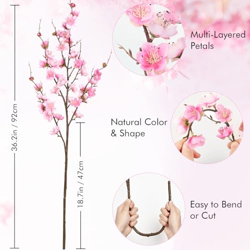 Waipfaru 4 Pcs Faux Cherry Blossom Decor, 36'' Long Stem Artificial Flowers for Tall Vase, Cherry Blossom Tree Branches for Floral Arrangements Wedding Spring Decorations (Pink) - color: Pink