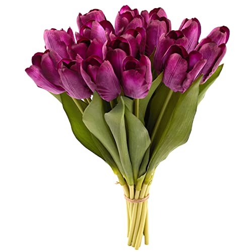 20PCS Artificial Tulips Real Touch Faux Flower Moisturizing Tulips for Photography Ornaments Home Garden Wedding Party Decor Fake Flowers (Purple) - color: Purple