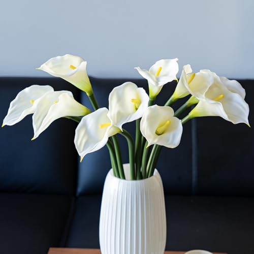 DUYONE Artificial Flowers Calla Lilly 25.6'' Large Fake Bouquet Long Stem Plants 5 Pcs for Home,Living Room,Bedroom,Dining Table,Office,Weddings Party Garden Décor(Creamy White) - color: (No Vase)5pcs Creamy White