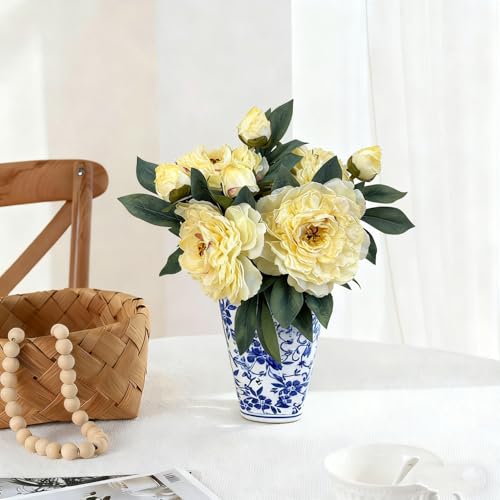 4 PCS Premium White Peonies Artificial Flowers,19.2’’Fake Faux Silk Peonies for Centerpieces Wedding Home Decor (4, Yellow) - color: Yellow