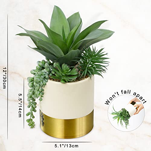 Hollyone Large Artificial Succulents Plants Faux Succulents 12" Fake Succulent Plants in Gold Ceramic Pot Succulent Plant for Desk Modern Home Living Room Office Table Shelf Decor - color: Mercury - Gold 2