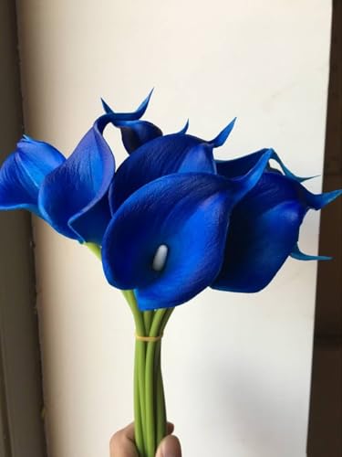 20Pcs 2.1 Inch Dark Blue Calla Lily Artificial Flowers Faux Calla Lily Fake Flowers Bulk Real Touch Latex Calla Lilies Flowers for Home Wedding Party Plant Decoration Table Centerpieces - color: Dark Blue