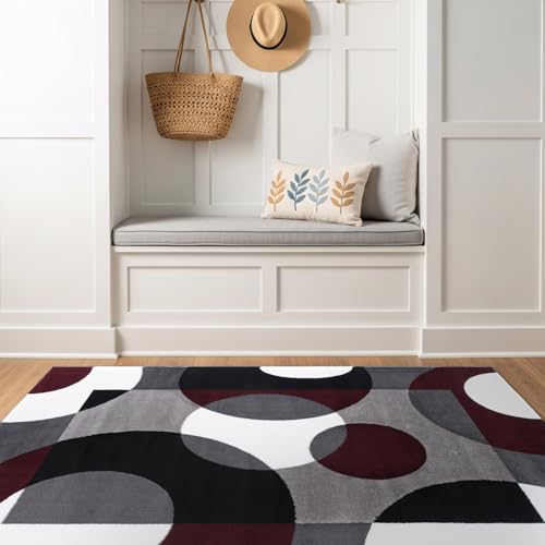 Rugshop Burgundy Modern Geometric Area Rug, Overlapping Circles, Non-Shedding, Statement Accent for Bedroom, Home Office and Small Living Room, 3'3" x 5' - size: 3'3" x 5'3" (Rectangular)