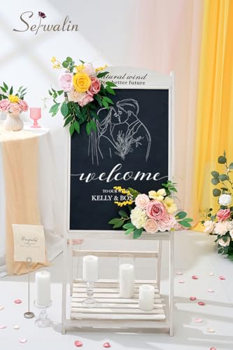 Serwalin Artificial Flowers,Pink Yellow Silk Fake Flowers Box for DIY Wedding Bridal Bouquet, Wedding Cake Flowers for Table Centerpieces Birthday Party Bridal Shower Home Decorations - color: A Pink Yellow, size: 1 Box