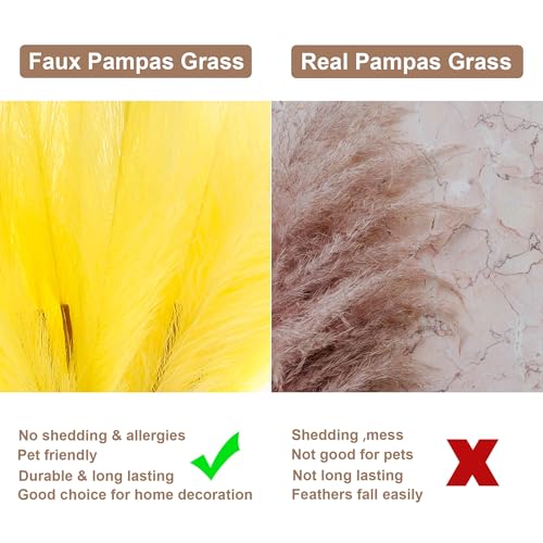 12 PCS Light Yellow Faux Pampas Grass 38"/3.1ft Tall Artificial Pompous Grass Large Fake Pompas Branches Plants Floor Vase Filler for Flower Arrangement Home Decor - color: Light Yellow