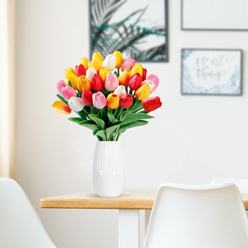Sggvecsy 15 Pcs Fake Tulips Artificial Flowers Real Touch PU Faux Flowers Tulip Stems for Wedding Spring Bouquet Floral Arrangement Home Party Office Decorations for Mother's Day (Multi Colors) - color: Mixed 1, size: 15 Pcs