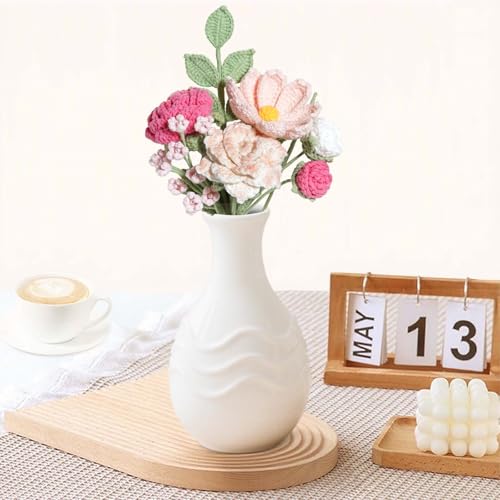 Crochet Flower Bouquet Handmade Pink Roses Artificial Flowers with Card Unique Mothers Day Graduation Birthday Gifts for Women Mom Girlfriend Wife Eternal Flores Knitting Decorations Home Decor - color: Pink Rose
