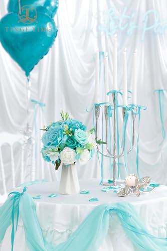 TINGE TIME 9 inch Bridal Bouquets for Bride, Artificial Silk Flowers Tossing Bouquet, Bride Bouquets for Wedding,Ceremony, Anniversary (TealBlue) - color: Teal Blue