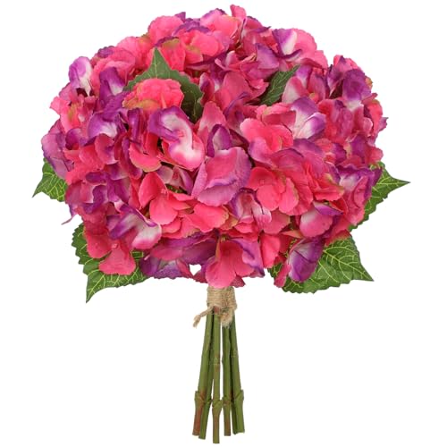 Hollyone Rose Red Hydrangea Artificial Flowers 6pcs Large Real Touch Faux Hydrangeas Silk Flowers Bouquets Fake Flower with Stems for Home Decor Indoor Wedding Kitchen Centerpiece Table Decorations - color: Rose Red