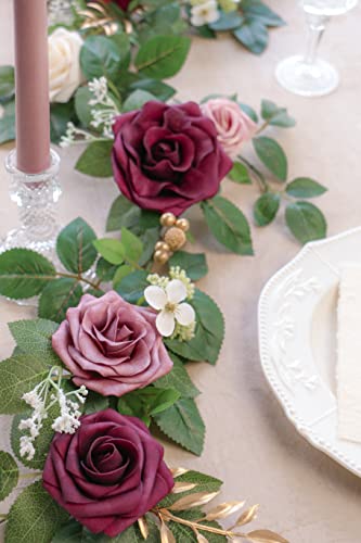 PONATIA 5FT Handcrafted Burgundy Artificial Rose Garland, Dusty Rose Flowers for Wedding Ceremony Garlands Backdrop Arch, Christmas Decorations Table Decor - color: Burgundy & Dusty Rose & Cream