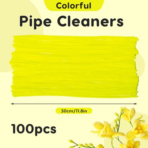 Taowave 100 Pcs Solid Color Pipe Cleaners, 12 Inch 6mm Single Color Chenille Stems, Fuzzy Flexible Craft Pipe Cleaners, Bulk Art DIY Supplies, Flower Making, Holiday Decor (Fluorescent Yellow) - color: Fluorescent Yellow