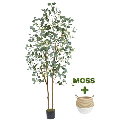 Warmplants Artificial Eucalyptus Tree, 7ft Tall Silk Leaves Fake Plant with Basket for Outdoor Indoor, 83'' Faux Eucalyptus Trees for Home Office Livingroom Floor Décor - color: Eucalyptus, size: 7ft