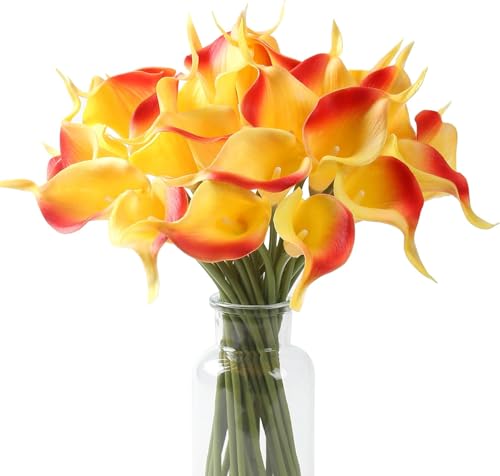 Sunset Calla Lily 4Pcs Artificial Flowers Bouquet for Wedding Bride Shower Blessing Gift Home Decoration Faux Calla Lilies Flower - color: Sunset