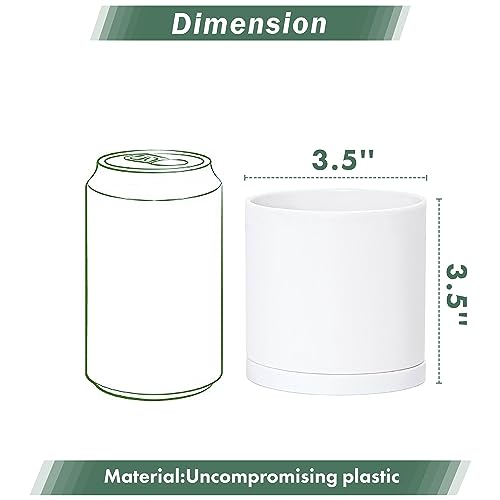 D'vine Dev 12 Pack 3.5 Inch Mini Plastic Plant Pots, Small Garden Planters for Plant with Drainage Holes and Saucers, White Color, 74-Z-D-4 - size: 3.5"