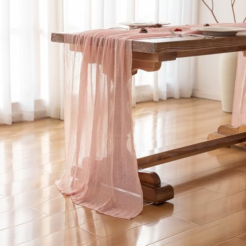 Keketoarrange 10pcs Pink Valentines Decor Table Runner Cheese Cloth Rustic Gauze Cheesecloth Table Runner 120 Inch 10 FT for Wedding Baby Bridal Shower Sheer Boho Spring Home Tea Party Decorations - color: Blush Pink, size: 35"x120"(Pack of 10)