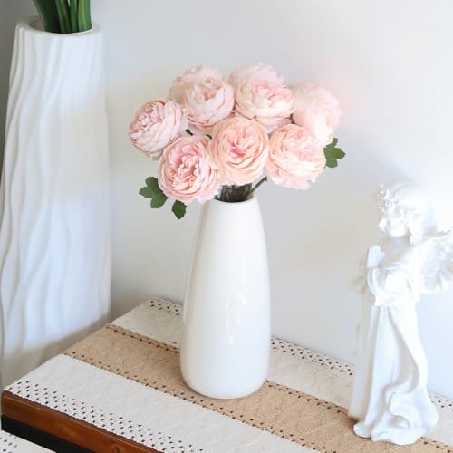 IPOPU 10pcs Champagne Pink Peonies Artificial Flowers Silk Peonies with Stems Real Look Fake Peony for Home Table Decorations Wedding Faux Flowers Arrangements (Champagne Pink) - color: Champagne Pink