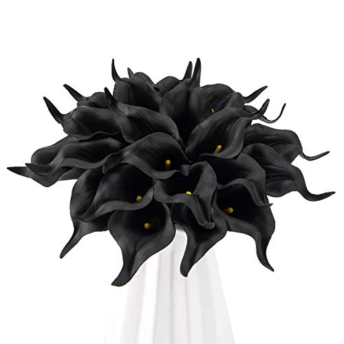 Crafjie 22pcs 13.4 Inch Black Lataex Real Touch Artificial Calla Lily Flowers, for Home Decor for Spring Flowers, Home Kitchen, Wedding Decorations, and centerpieces. - color: Black