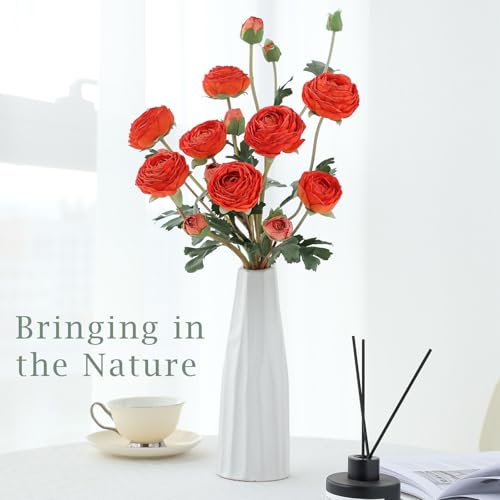 6Pcs Realistic Orange Silk Ranunculus Artificial Flowers Long Stems, 23.6" Tall Fake Flowers Faux Flowers Suit for Year-Round Home Decoration, Wedding, Bridal Bouquets, Office - color: Orange