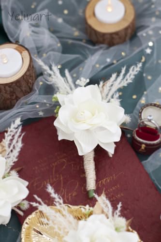 1 Pc Sinlge Ivory White Boutonniere for Men for Wedding Groom Groomsmen Cream Artificial Rose Flowers Boutonniere for Wedding Ceremony Anniversary Formal Dinner Party - color: Ivory White, size: 1 Pack