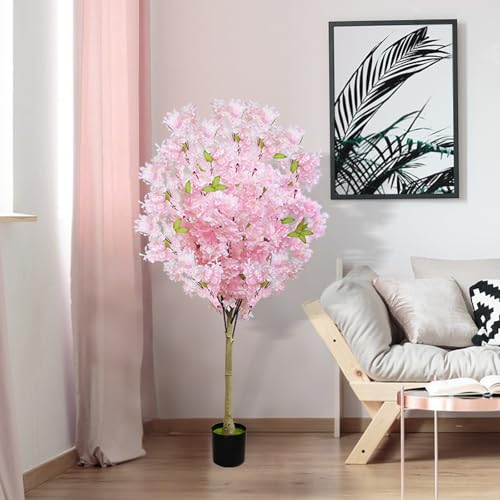 2 Pack Artificial Cherry Blossom Tree,4FT Faux Cherry Blossom Plant in Pot with Pink Flowers,Artificial Silk Plants for Indoor Outdoor Decor,Front,Living Room,Office,Patio - size: 2Pack 4FT
