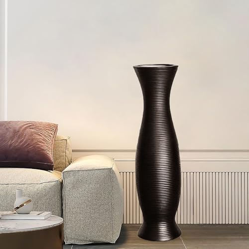 Tall Black Floor Vase 30 inches, Handmade Modern Large Ceramic Vases for Home Decor Living Room, Horizontal Stripes Decorative Vases Wide Mouth Opening Corner Vase for Pampas Grass, Hallway - color: Black Stripe Pattern