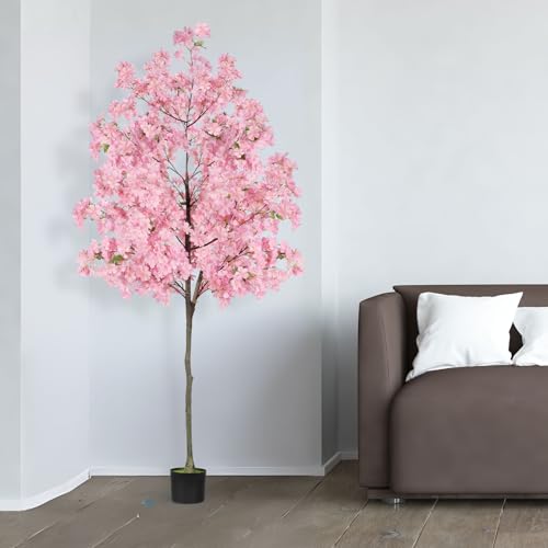 6Ft Tall Cherry Blossom Artificial Tree, Fake Tree Faux Silk Plant with Plastic Nursery Pot,Artificial Plants for Home Office Indoor Decor(Pink) - size: 6Ft