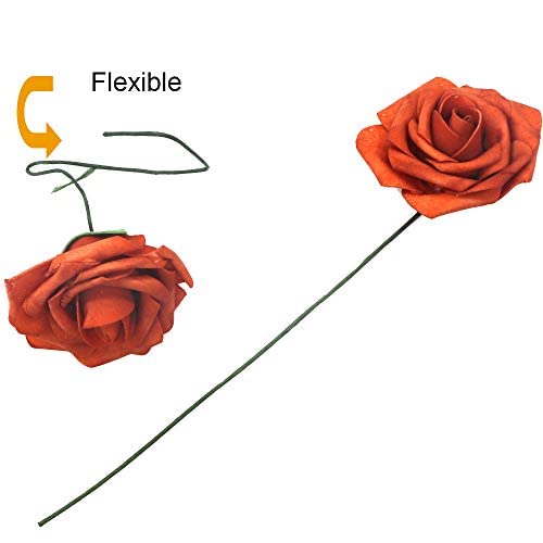 50pcs Artificial Flower，Real Touch Artificial Foam Roses Decoration DIY for Wedding Bridesmaid Bridal Bouquet Centerpieces Party(50, Burnt Orange-boxpack) - color: Burnt Orange-boxpack