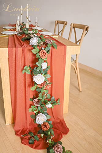 Lookein 5FT Artificial Rose Flower Garland for Table Centerpieces Backdrop Arch Flowers Decorations Wedding Ceremony Reception Table Decor, Terracotta - color: Terracotta