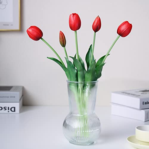 16-inch Premium Real Touch Fake Tulips, Artificial Flowers with Buds, Flexible Stem Easy to Shape, Faux Tulips (Vase not Included), 5-Pack Set of Passion Red - color: Passion Red