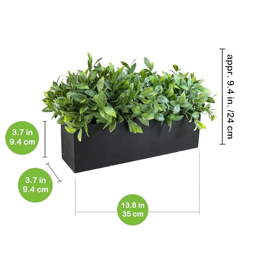 Winlyn 14" Artificial Boxwood Plant Greenery Arrangement Faux Boxwood in Black Rectangular Wooden Planter Potted Herb Plant for Farmhouse Home Decor Wedding Windowsill Mantel Shelf Table Centerpiece
