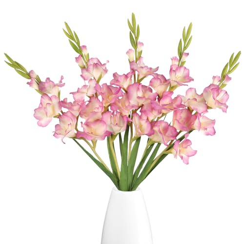 5 PCS Gladiolus Artificial Flowers 35.82 in Gladiolus Flowers Silk Long Artificial Flowers for Wedding Party Baby Shower Centerpieces Bridal Bouquet Decor(Pink) - color: Pink