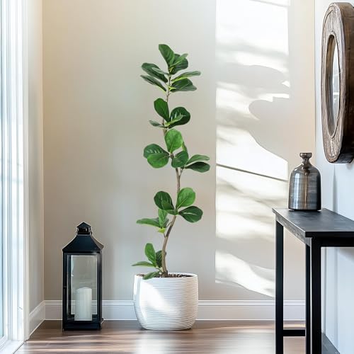 IDEALHOUSE 5ft Lifelike Artificial Fiddle Leaf Fig Tree, Fake Ficus Lyrata Tree with Sturdy Cement Base, Indoor Outdoor Decor for Home Office Living Room, Ideal Housewarming Gift - size: 5ft